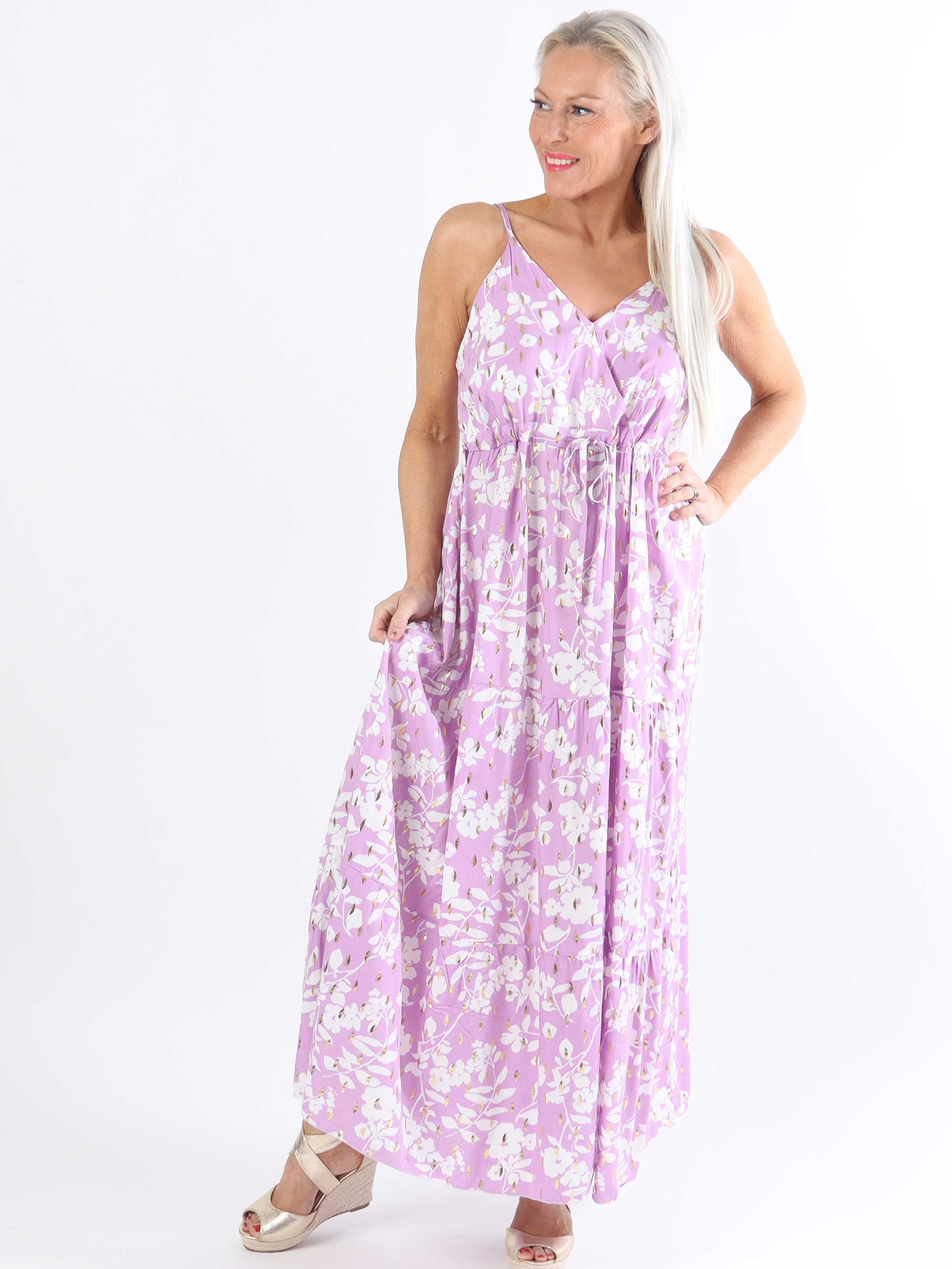 Lucie Flower - Plus size stropkjole i viskose med v-udskæring